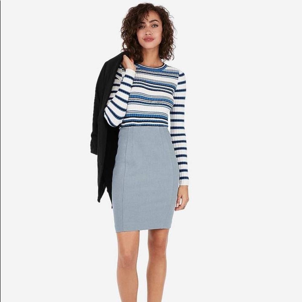 New Express Blue Grey Pencil Skirt Size 4